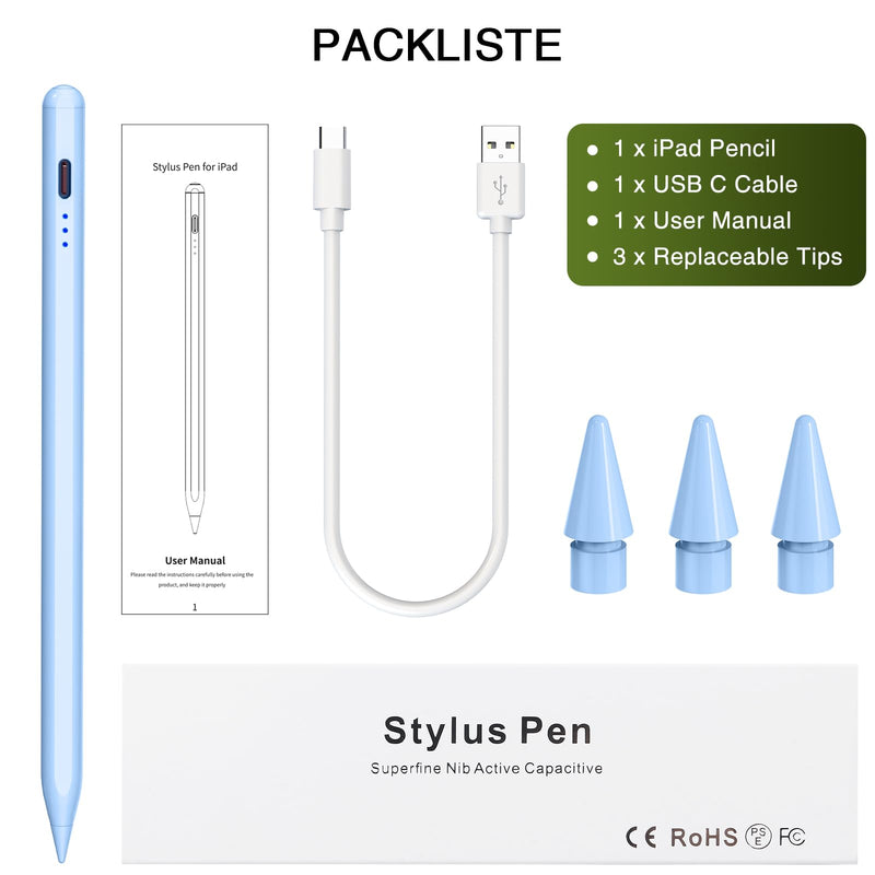 Pencil for iPad 2018-2022, HATOKU Quick Charging iPad Pencil 2nd Generation with Tilt & Palm Rejection, Apple Pen Compatible with iPad Air 3/4/5, iPad Mini 5/6, iPad 6-10 Gen, iPad Pro 11/12.9" (Blue) Light Blue