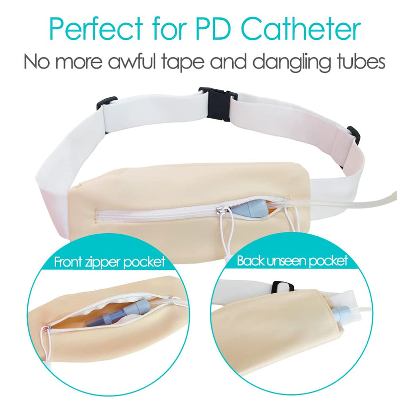 PD Belt Peritoneal Dialysis Catheter Holder Accessories No-Bounce for Secure Transfer Set Peg G Feeding Tube Line Adults Women Men Beige