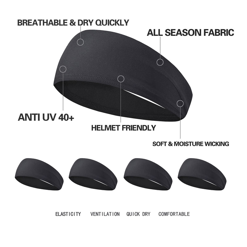 Acozycoo Mens Running Headband,5Pack,Mens Sweatband Sports Headband for Running, Cycling, Basketball,Yoga,Fitness Workout Stretchy Unisex Hairband 5 Black