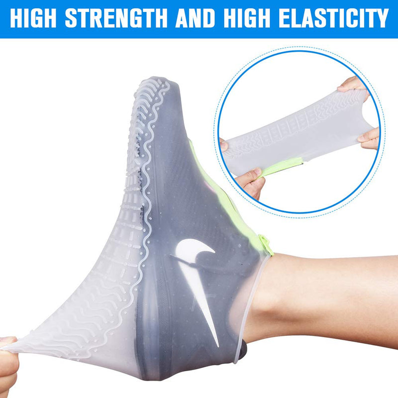 Shiwely Silicone Waterproof Shoe Covers, reusable upgraded overshoes with waterproof zipper, Resistant Rain Boots Non-Slip Washable Protection for Women, Men (L Women 7.5-11, Men 6.5-10.5), White) L (Women 7.5-11, Men 6.5-10.5)