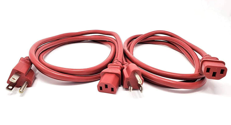 MICRO CONNECTORS, Inc. 6 Feet Ul Approved 18 AWG 10 Amp Power Cord (NEMA 5-15P/ C13) - Red 2 Pack (M05-113ULR-2P) 6 ft NEMA 5-15P/ C13 (2 Pack)