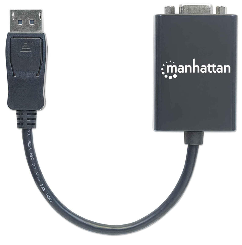 Manhattan DisplayPort to VGA converter cable, DisplayPort male to VGA HD15 female adapter, 6 inch, active, black