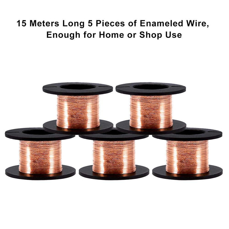 Enameled Copper Wire, Magnet Wire, 5pcs 0.1mm Enameled Wire Copper Winding Wire Enamelled Repair Wire, Widely Used for Transformers Inductors, Natural, 15m Length