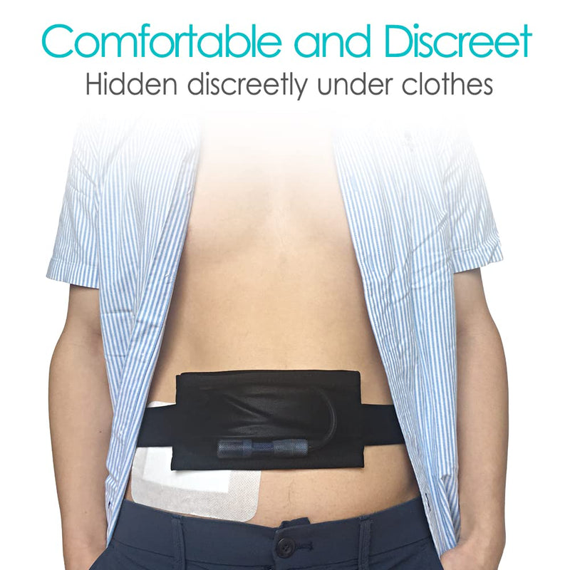 Breathable Peritoneal Dialysis Belt with Mesh Pocket PD Catheter Holder Accessories No-Bounce for Secure Transfer Set Peg G Feeding Tube Line Adults Women Men Black