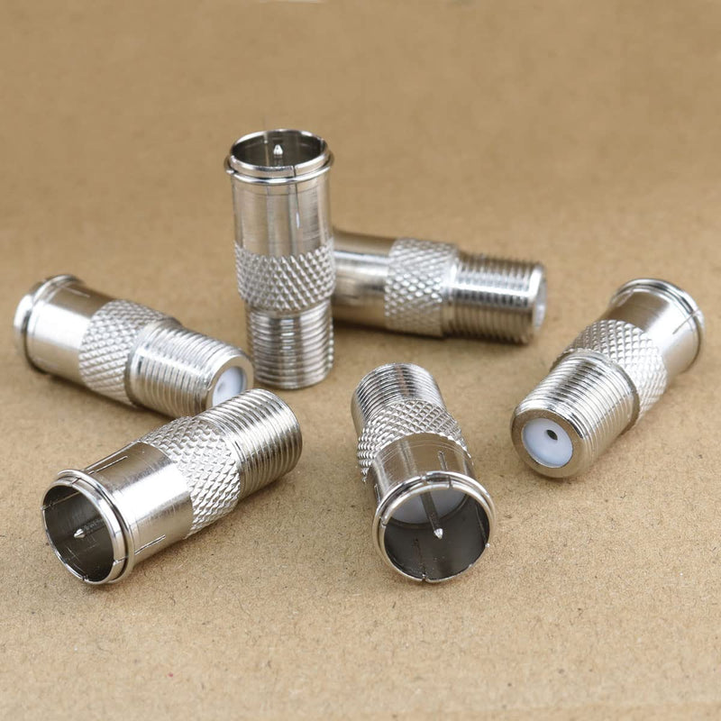 Ruiwaer 6pcs F Type Male to Female Quick Connector Coaxial Adapter Quick Push On Adapter, Silver