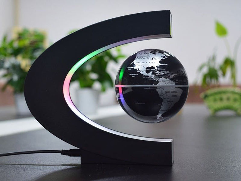 Trenzsary Floating Globe with LED Lights C Shape Magnetic Levitation Floating Globe World Map for Desk Decoration (Black) Black