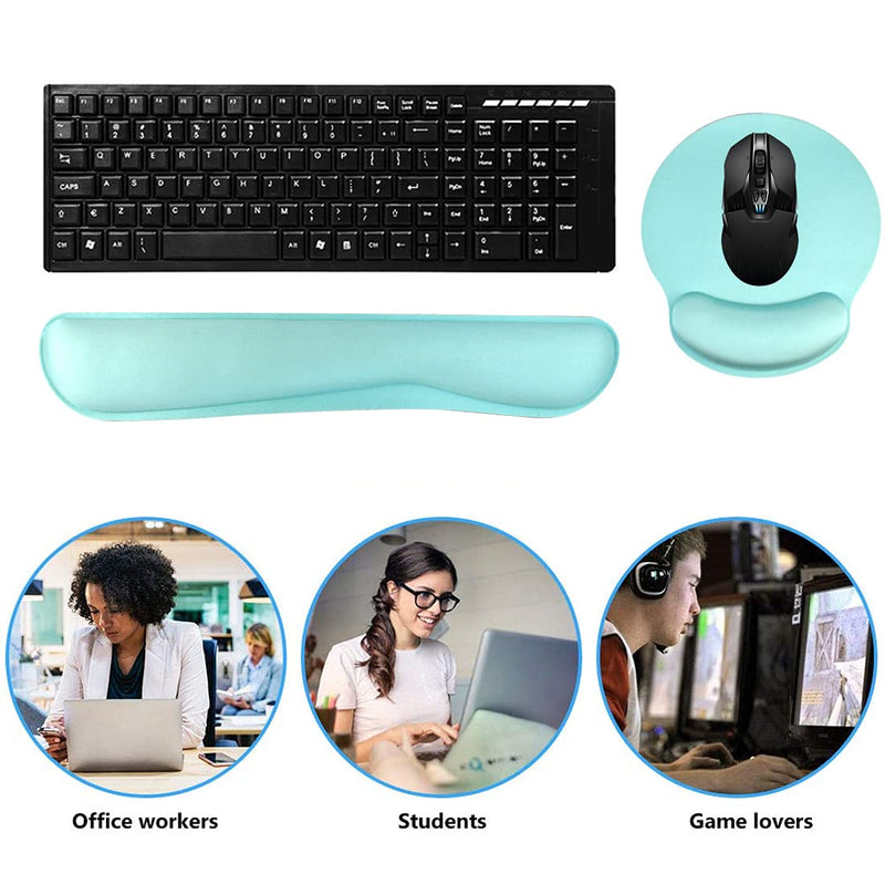 Keyboard Wrist Rest Pad Mouse Pad, Memory Foam, Rest Pads Sets for Comfortable Typing & Wrist Pain Relief, Anti-Slip Rubber Base (Green) Green