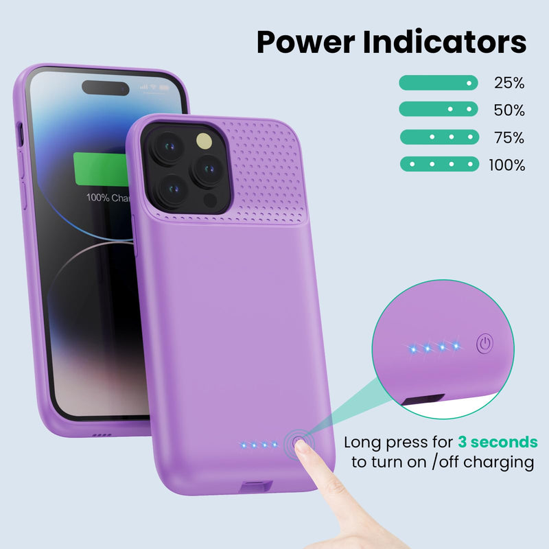 Battery Case for iPhone 14Plus/14Pro Max/13Pro Max, Powerful 8600mAh Portable Protective Charging Case,Rechargeable Extended Battery Charger Case for iPhone 13Pro Max/14Plus/14Pro Max(6.7 Inch),Purple Purple