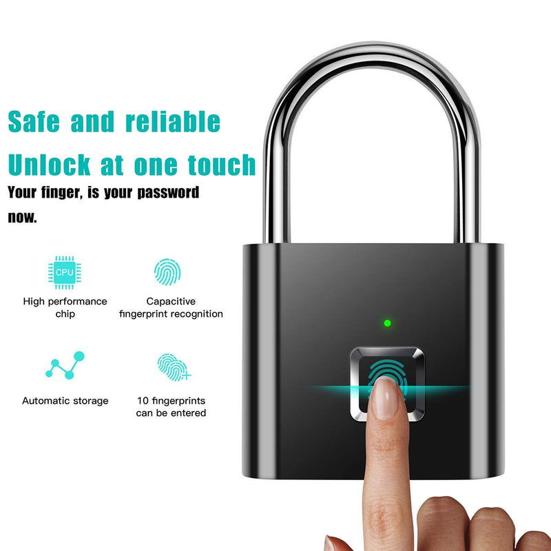 Fingerprint Padlock,AICase Ultra Light One Touch Open Fingerprint Lock with USB Charging for Gym, Sports, School Employee Locker,Fence, Suitcase,Bike No App, No Bluetooth，No Trouble