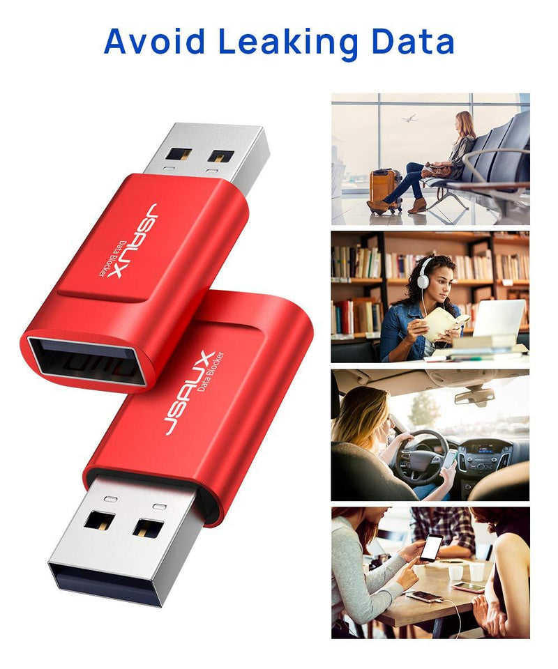 USB Data Blocker, JSAUX (4-Pack) USB-A Defender Only for Quick Charge, Protect Against Juice Jacking, Refuse Hacking Provide Safe Charging- Red