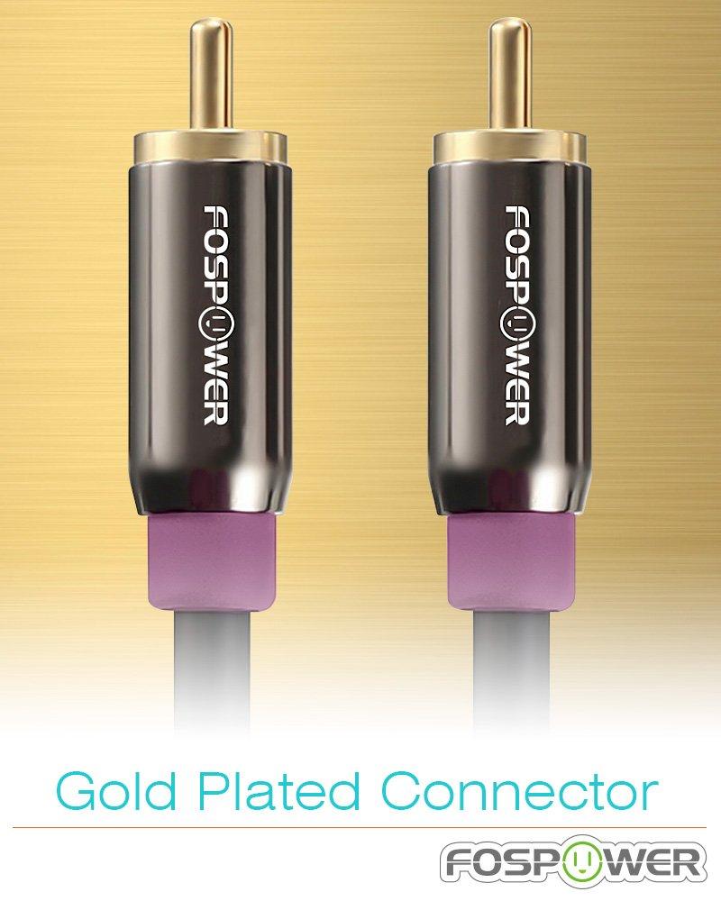 Subwoofer Cable (10 Feet), FosPower RCA to RCA Audio Stereo Cable, Male to Male - Dual Shielded Cord | 24K Gold Plated Connector | Corrosion Resistant | Clean Sounding Signal