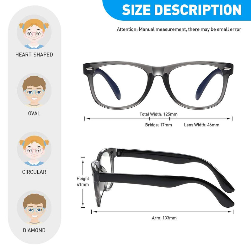 Kids Blue Light Blocking Glasses Girls Boys 2 Pack, Computer Video Gaming Glasses for Kids Girls Boys Age 3-10,Anti Blue Light & Headache (Transparent Black + Transparent) Transparent Black + Transparent