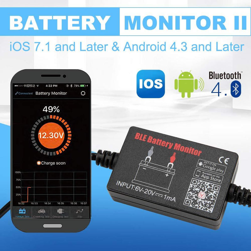Battery Monitor BM2 BM3 Bluetooth 4.0 Wireless Battery Tester 12V Automotive Battery Load Tester,Automotive Charging and Cranking System Monitor Digital Battery Analyzer for Android & IOS Bluetooth Battery Monitor