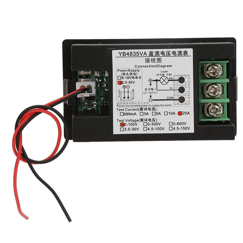 Ampere Meter, YB4835VA DC0~100V 20A Dual Display Integrated Voltage Ampere Meter Used to Monitor the Voltage of the Battery