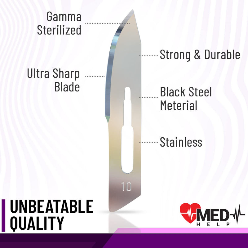 MedHelp Pack of 100 Disposable Scalpel Blades #10, Size 10 Surgical Blades, High Carbon Steel Dermaplane Blade Tool. Individually Wrapped #10 Scaple Blade, Sterile