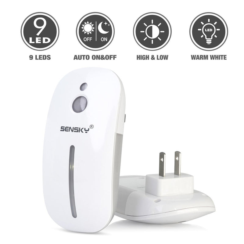 SENSKY Plug in Night Light 2 Levels Brightness Adjustable Soft Warm White Nightlight Lamps for Bathroom, Kitchen, Hallway, Stairs, Garages, 2-Pack (with Front Light and Back Light )