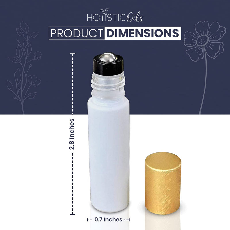 Holistic Oils Roller Bottles Bulk for Essential Oils (12 PACK) 10ml White Glass Roll-On Empty Roller Bottles with Stainless Steel Roller Balls to Apply Smoothly on Your Skin