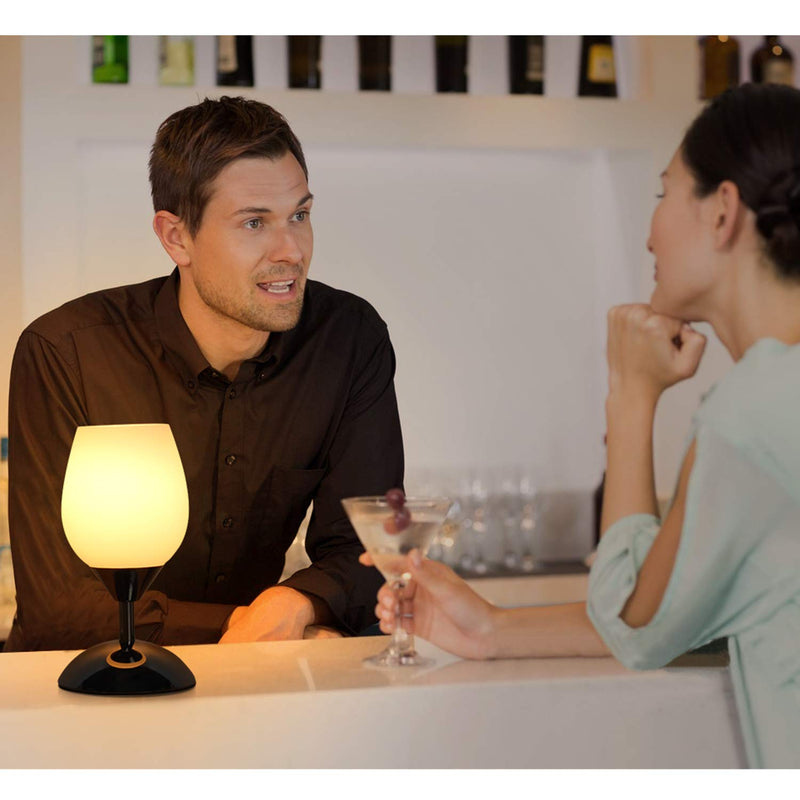 Boncoo Touch Control Table Lamp Dimmable Small Lamp Ambient Light with White Opal Glass Shade Simple Night Light Modern Accent Lamp Bedside Nightstand Lamp for Bedroom Living Room, E12 Bulb Included Black