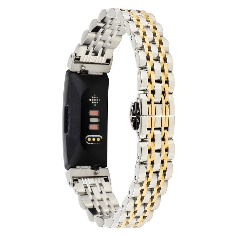 Chofit Metal Bracelet Compatible with Fitbit Inspire/ Inspire HR/Inspire 2 Bands, Stainless Steel Replacement Strap Wristband Accessories for InspireTracker for Women (Silver-Gold) Silver-Gold