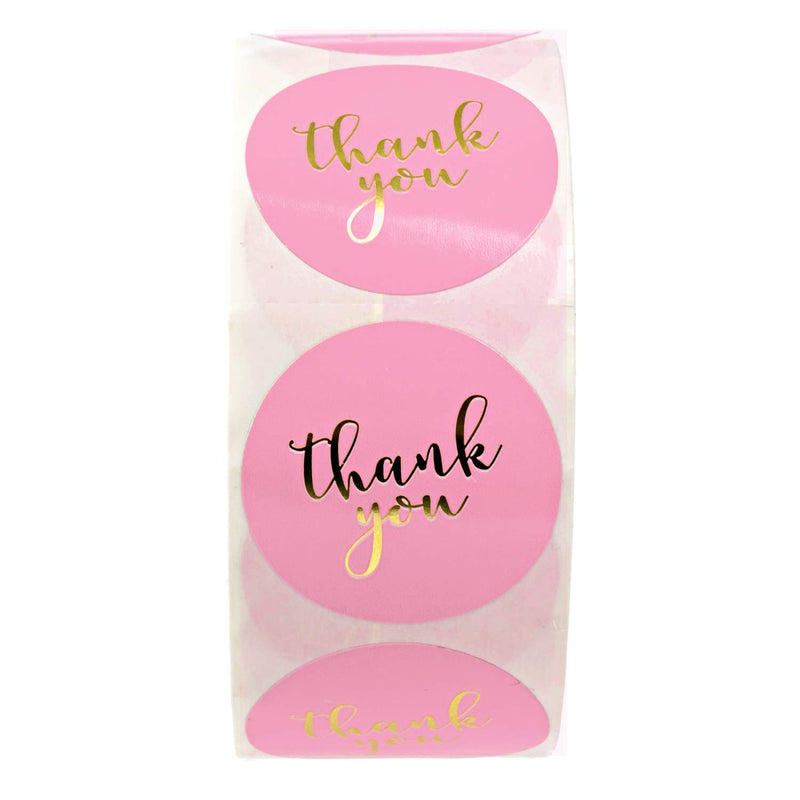 Pink and Gold Foil Thank You Stickers / 1.5" Circle Labels / 1000 per Pack