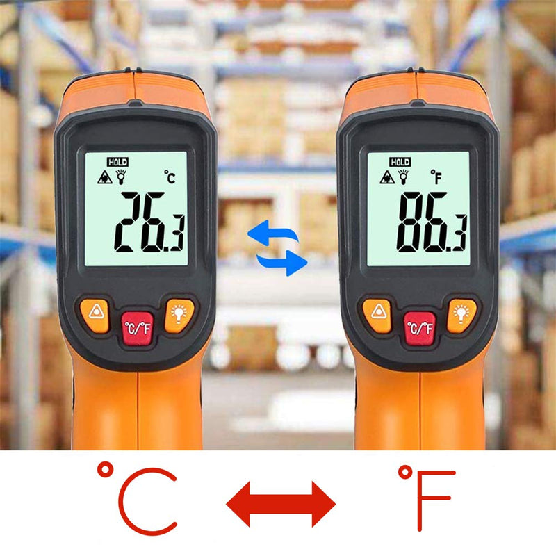 KETOTEK Infrared Thermometer Laser Digital IR Thermometer pyrometer Food Non-Contact Thermometer Gun -50-600℃(-58-1112°F) Thermometer Temperature Tester (Yellow) Yellow