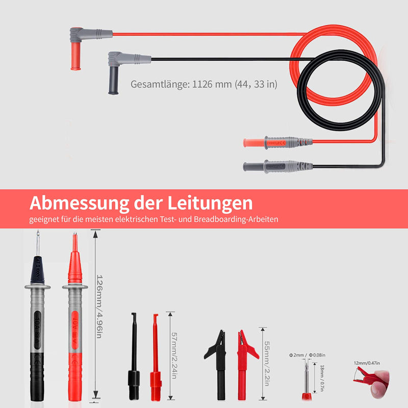 Test leads, test leads for multimeters, test probes, alligator clips and mini hooks, KAIWEETS KET01 multimeter accessory set (8 pieces)