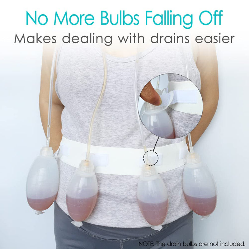 POSTOP MEDICAL WEAR Drainage Bulb Holder Adjustable Belt for JP Drains Tummy Tuck Mastectomy Breast Cancer Post Surgery Reconstruction Surgical Abdominal Recovery Women Men, White, Large (Pack of 1) Large (Pack of 1)