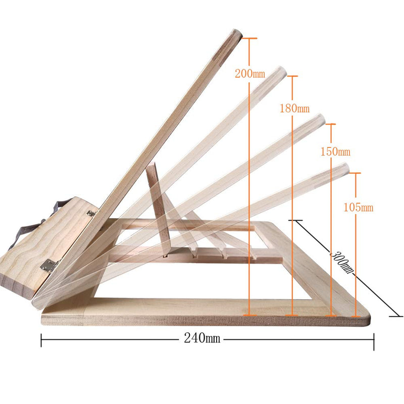 Natural Wooden Book Stand, MOMSIV Adjustable Book Holder for Kitchen & Office Reading Desk Portable Cookbook Stand Textbooks Books Stand Tray and Page Paper Clips (11.8 x 9.5inches) Wood, 11.8" x 9.5"