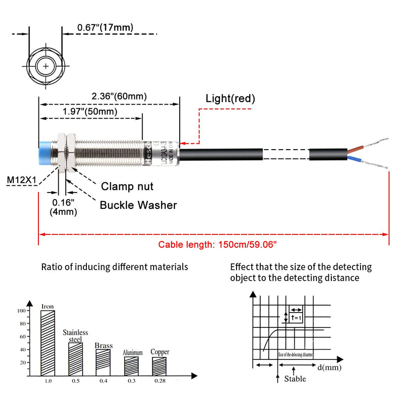 Heschen capacitive proximity switch LJC12A3-AZ/BY detector 1-5mm 10-30VDC 200mA PNP normally open (NO) 3 wire CE