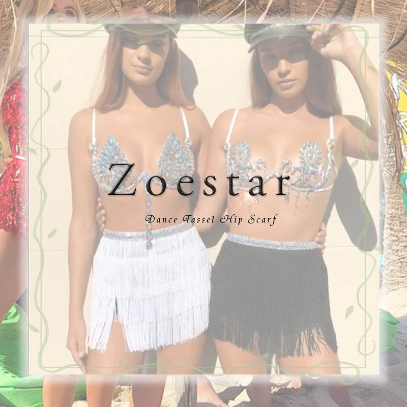 Zoestar Boho Sequin Tassel Hip Scarf Multilayer Belly Dance Belt Dance Performance Skirt for Women and Girls Black