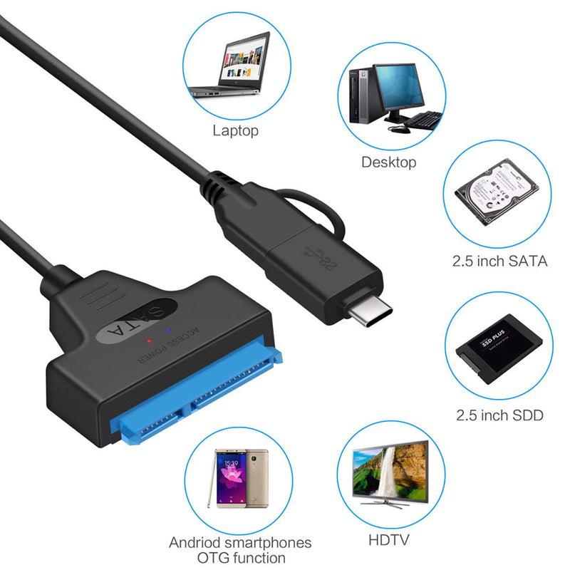 Cablecc Type C USB 3.0 Male to SATA 22 Pin 2.5" Hard Disk Driver SSD Adapter Cable for Laptop