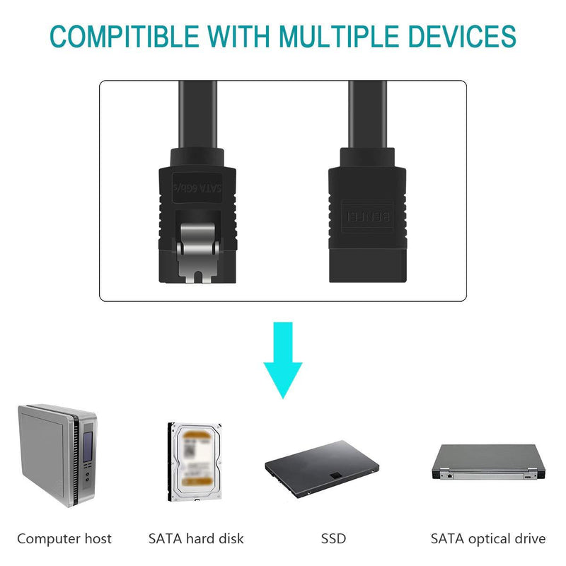 SATA Cable III, BENFEI SATA Cable III 6Gbps Straight HDD SDD Data Cable with Locking Latch 18 Inch Compatible for SATA HDD, SSD, CD Driver, CD Writer - Black