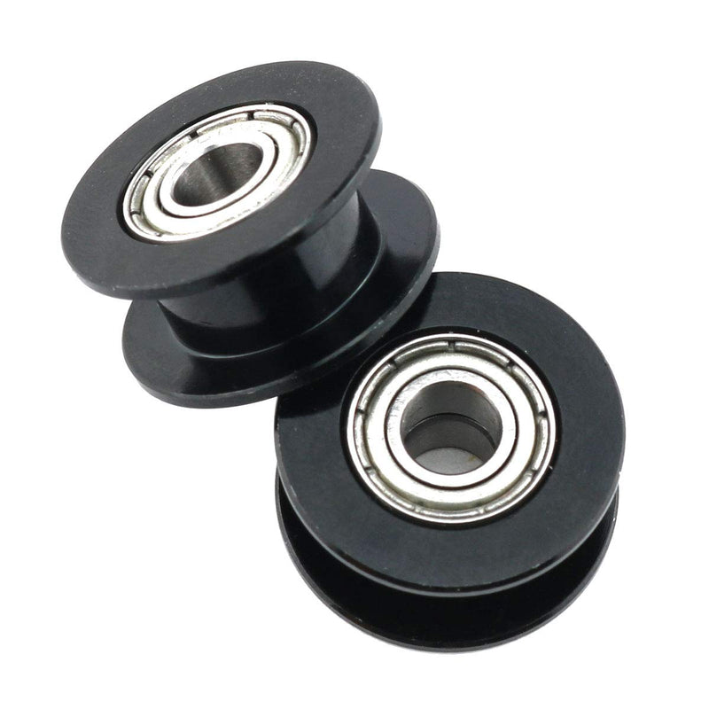 E-outstanding 2pcs Black 20T 20Teeth 5mm Inner Bore Idler Timing Pulley with Bearing 2GT Aluminium Alloy H Type GT2 Synchronous Wheel Without Teeth for 6mm Width Belt 3D Printer CNC Mechanical Drive