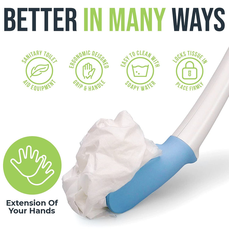 Juvo Toilet Aid - 18” Long Reach Personal Wiping Aid with Hygienic Cover - Easy Use Comfort Self Wiper for Toileting (SATA01) Original Toilet Aid