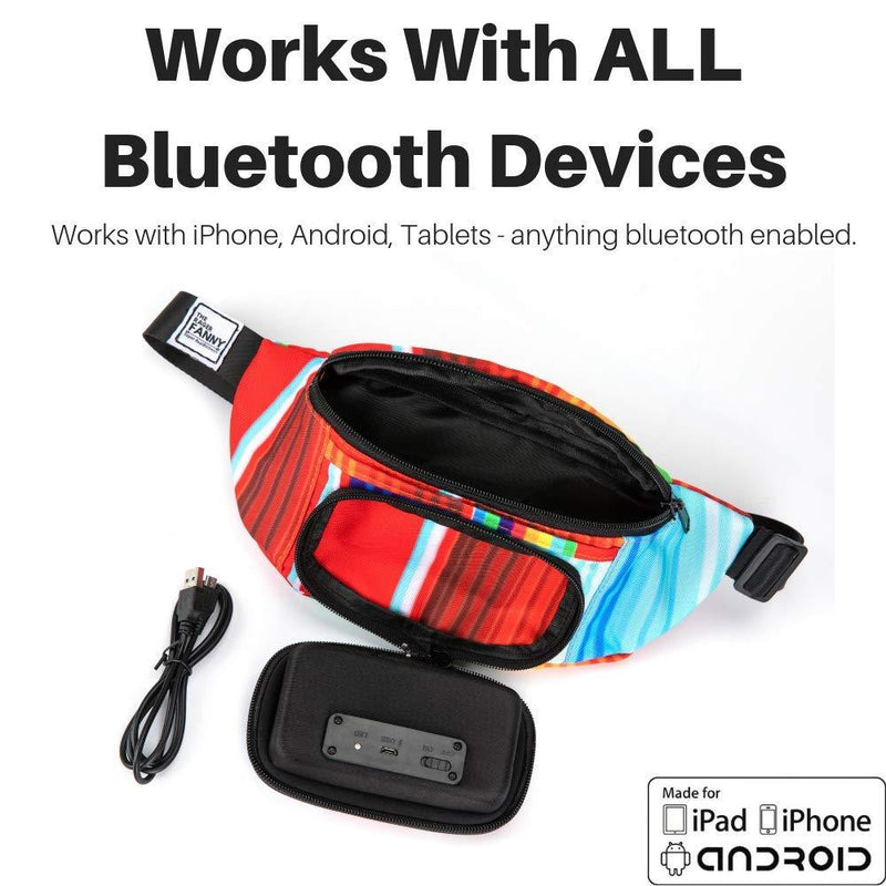 Fannypack with Speakers. Bluetooth Fanny Pack for Parties/Festivals/Raves/Beach/Boats. Rechargeable, Works with iPhone & Android. (Rainbow, 2021 Edition)