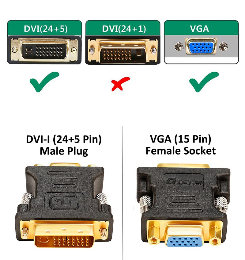 DTECH DVI Male to VGA Female Adapter DVI-I 24+5 Port Converter