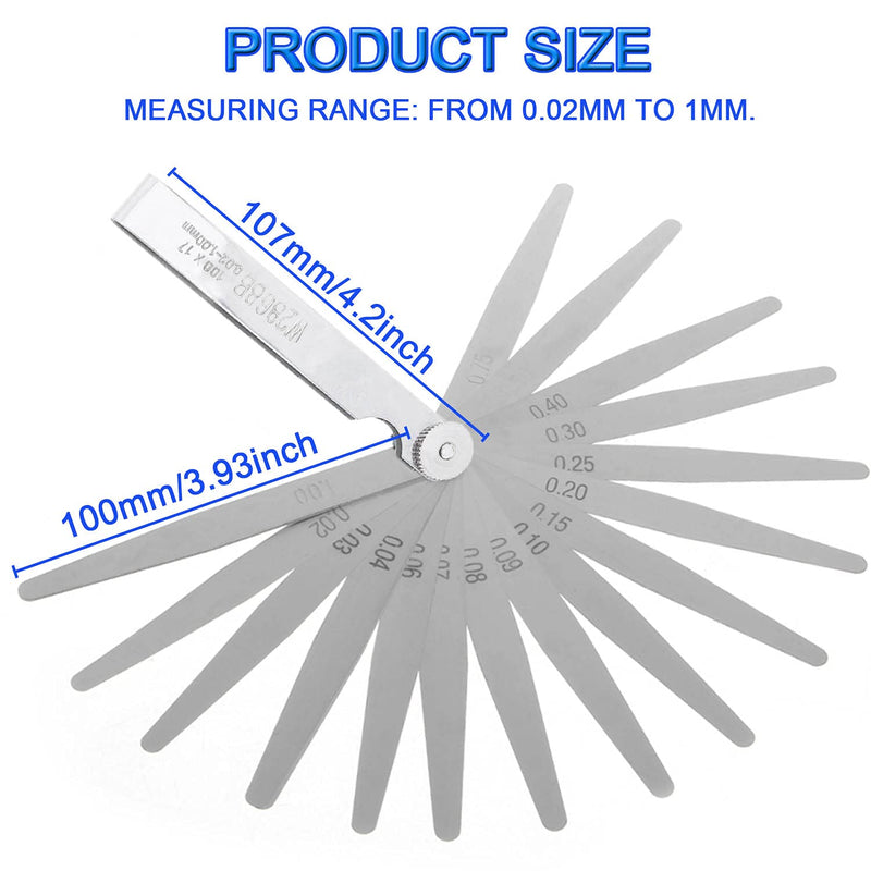 Feeler Gauge - 17 Blades 0.02-1mm Stainless Steel Metric Gap Feeler Gauges Gage Measuring Tool for Width Thickness Measuring (3.9 Inch Length)