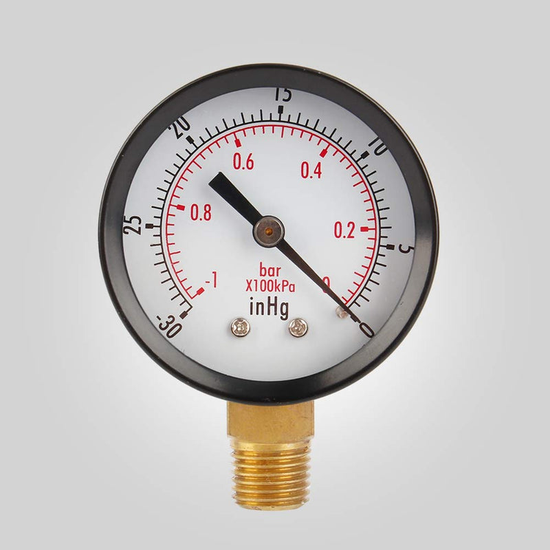 Universal Fitted Vacuum Pressure Gauge, 2" Vacuum Pressure Gauge for Air Compressor Water Oil Gas 1/4" NPT Lower Mount MF