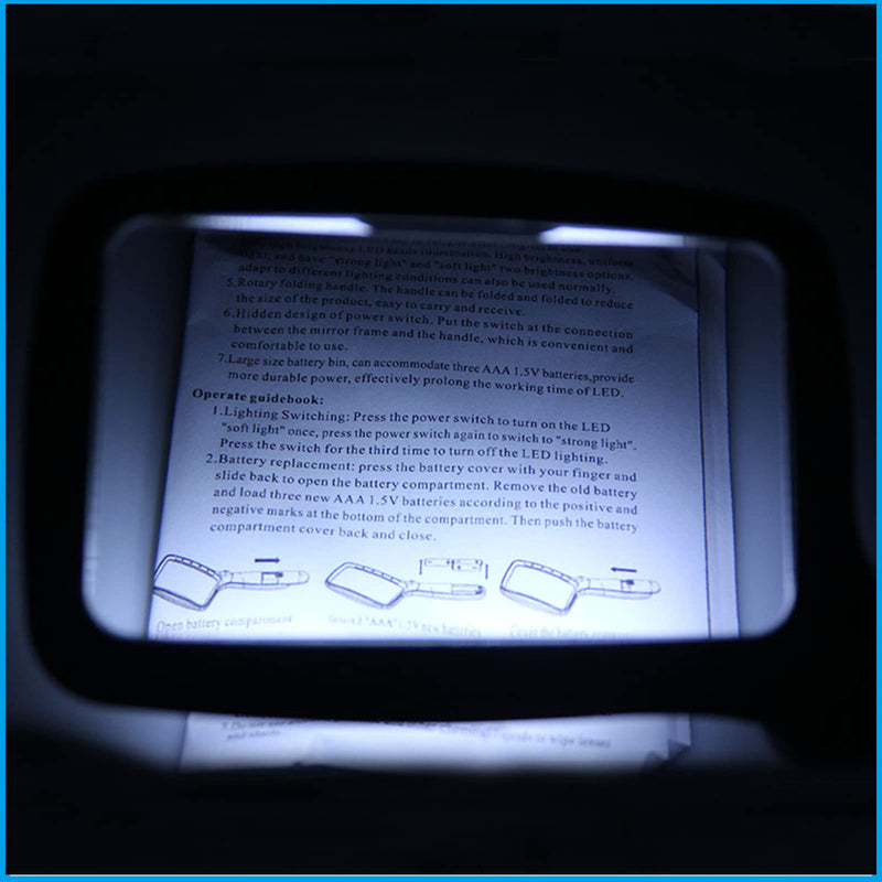 Folded Magnifying Glass with Light, 3X Handheld Large Magnifying Glass LED Lighted Magnifier for Seniors Reading, Soldering, Inspection,Jewelry, Exploring (Folding Handle) Folding Handle