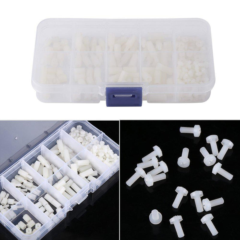 200pcs M2.5 Nylon Hex Standoff Waterproof Male Female Bolts Nuts Assortment Set with Plastic Box