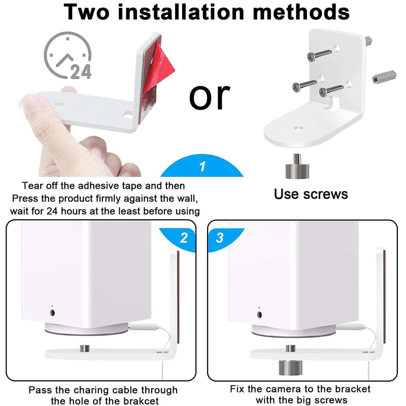 2 Pack Screwless Adhesive Wall Mount Compatible with Wyze Cam Pan, 2 Ways Installation VHB Stick On or Screws- Easy to Install, Full Tilt & Pan Function,No Drilling, No Wall Damage Adhesive Mount WHITE