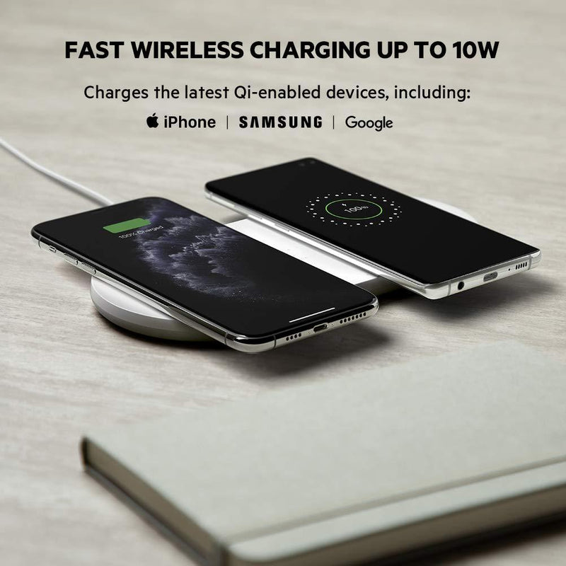 Belkin BoostCharge 10W Fast Dual Wireless Charging Pad, Includes QuickCharge 3.0 Wall Charger and Cable, Case Compatible for iPhones, Airpods, Galaxy and Other Qi Enabled Devices (includes AC adapter) Black 10W Dual Pad