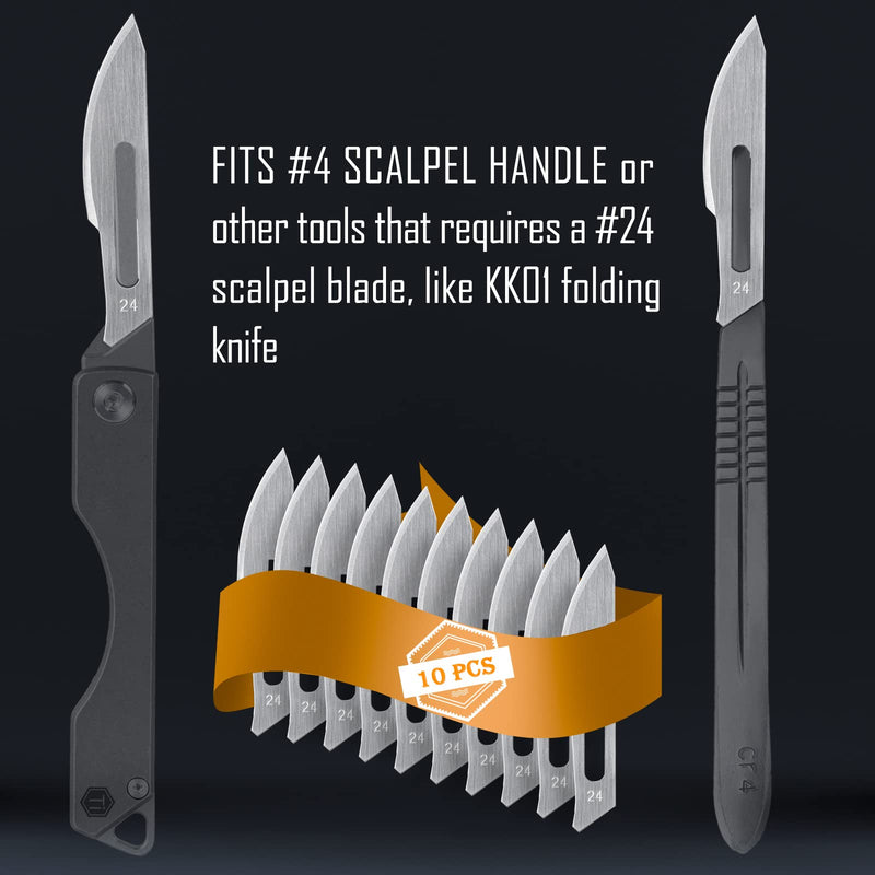 KeyUnity KA14 10pcs #24 Knife Blades Replacement Utility Knife Blade for Arts & Crafts, Plant Cutting, Clay Modeling, Podiatry, Dermaplaning & More
