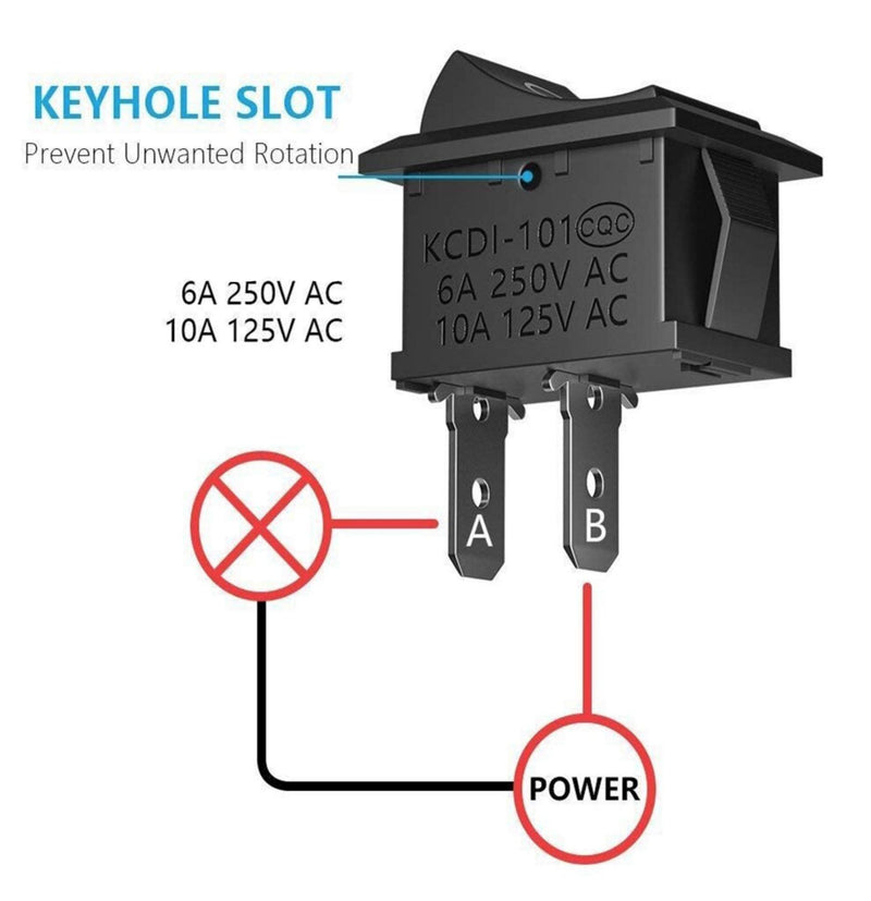 Pack of 2 Premium On Off Recessed Toggle Switch Rocker Switch On Off DIY AC 250V 220V 6A 2Pin Black Rectangular 2 Position
