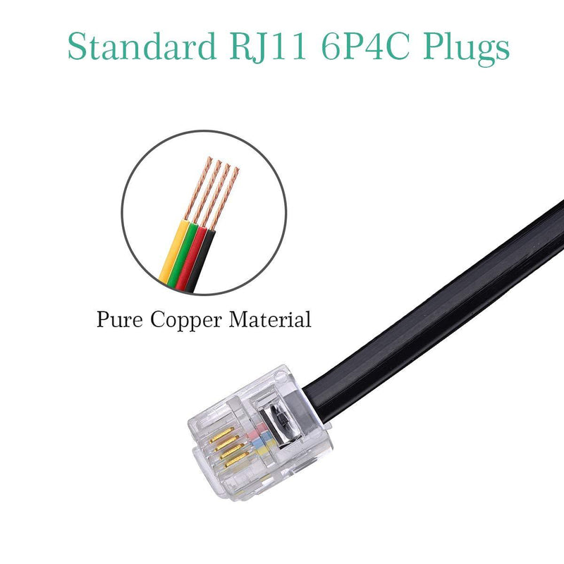 Phone Line Splitter,SHONCO Telephone Splitter, Phone Adapter Cable, with RJ11 6P4C Plugs, Suitable for Telephone, Fax Machine, 2 Pack Black
