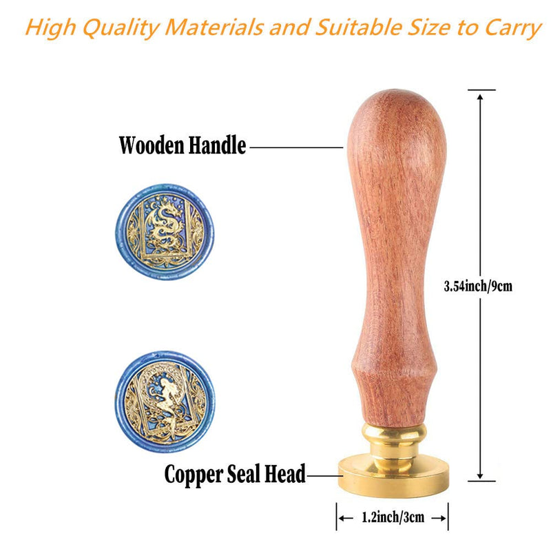 Wax Seal Stamp, Animal Wax Seal Stamp Set with 6 PCS Removable Brass Heads and 1 Wooden Handle, Dragon Mermaid Peacock Wax Seal Stamp Kit for Wedding Invitation Envelopes Decoration Starry Animal Wax Seal Stamp Set 1