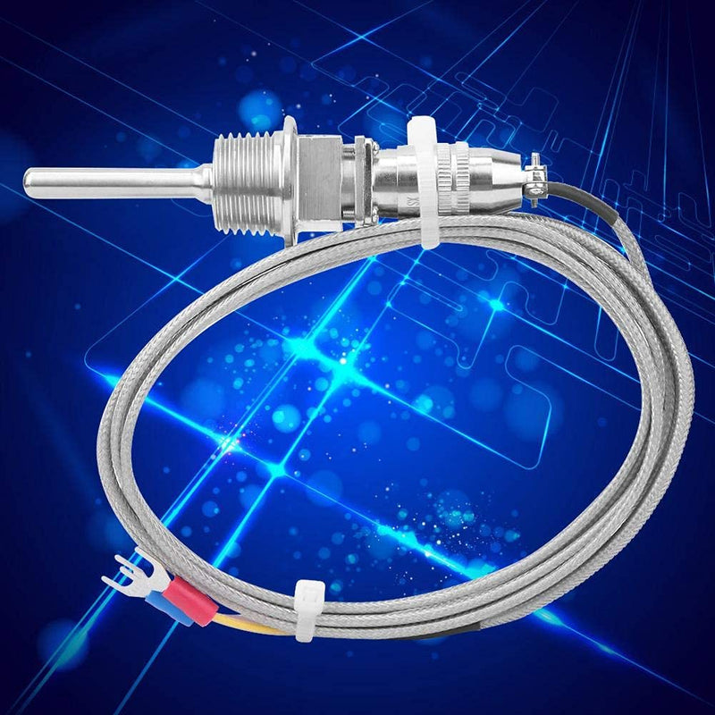 K-Type Temperature Sensor RTD Stainless Steel high Measuring precisionThermocouple Temperature Probe 1/2 NPT Detachable 3-Pin Connector with 2m / 6.6ft Cable