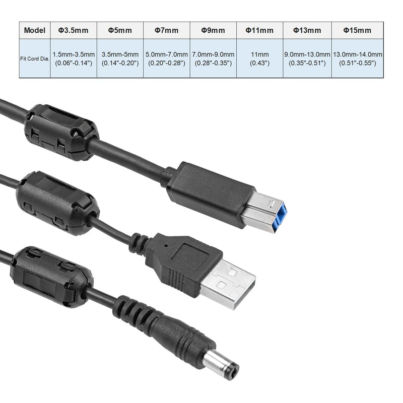 sourcing map 5pcs. Ferrite Core Ring Clip RFI EMI Noise Reduction Fliter Cable Clamp Black 11mm