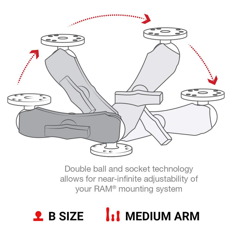 Ram Mounts RAM-B-101U 1-Inch Diameter Ball Mount with 2/2.5-Inch Round Base Medium Arm