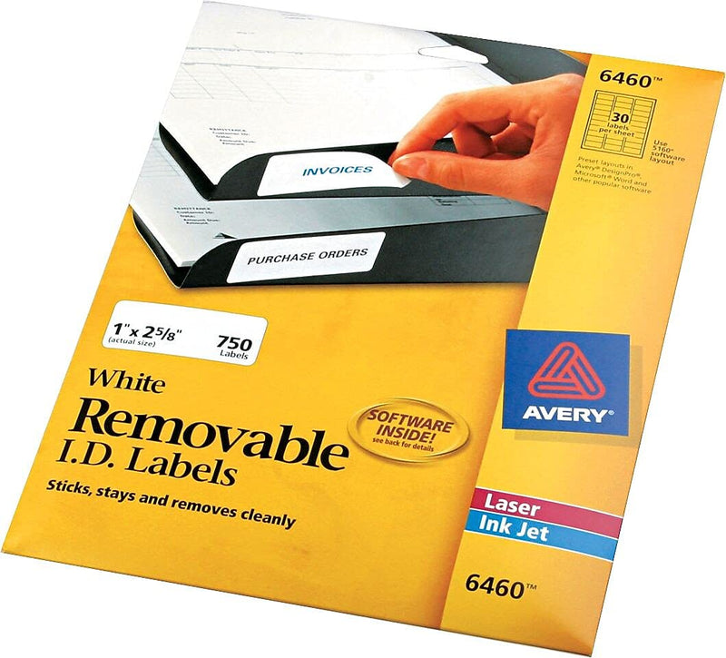 Avery 6460 Laser/Inkjet Labels,Removable,1-Inch x2-5/8-Inch, 750/PK,WE